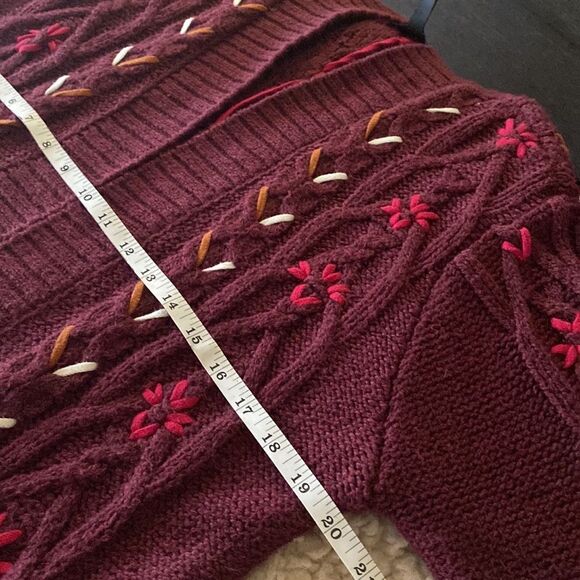 Shyanne Maroon Long Sleeve Cotton Blend Embroidered Open Knit Cardigan Size M - Picture 9 of 10